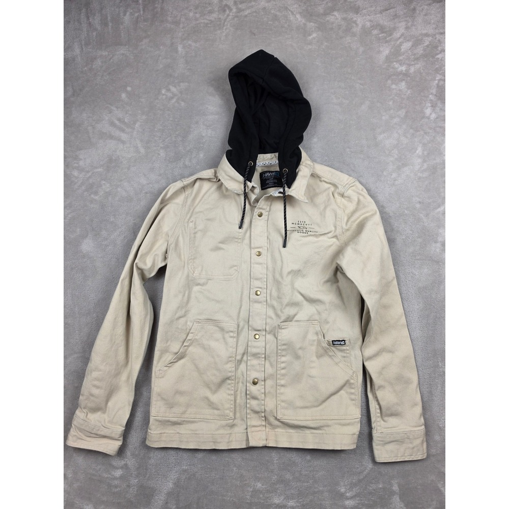 Tony Hawk Hooded Jacket Mens Medium Tan Snap Front Skate Coat Unlined